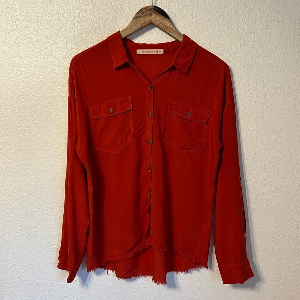 XCVI Wearables Raw Hem Button Down Shirt Small
